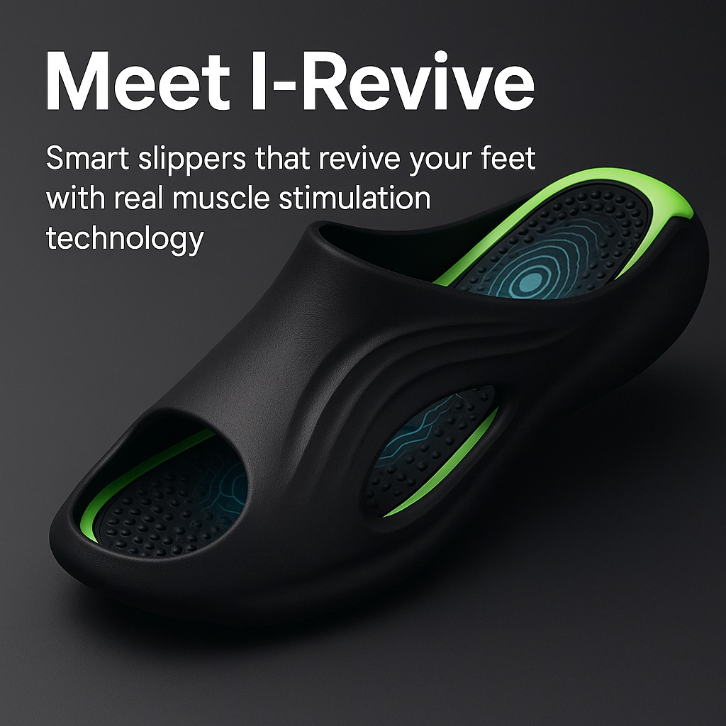 I-Revive black smart recovery slide with green stimulation footbed